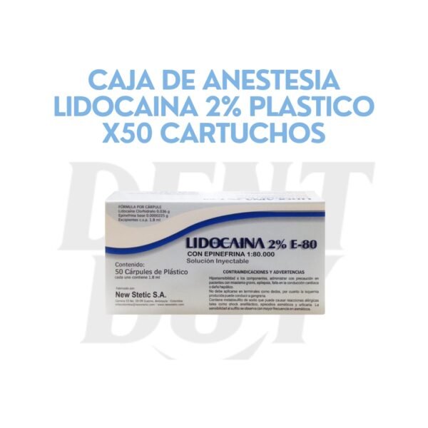 CAJA DE ANESTESIA LIDOCAINA 2% PLASTICO X50 CARTUCHOS